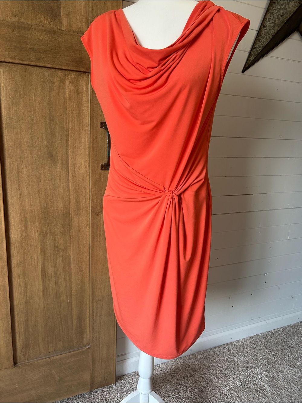 Michael Kors Coral Cowl Midi Dress with Waist Knot Sz M